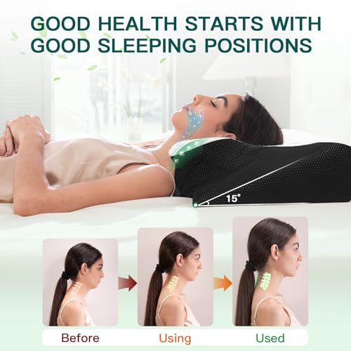 FEYIDEO Cervical Pillow, 2 in 1 Ergonomic Memory Foam Pillow Pillows for Neck Side Sleeper, Back and Mouth Down, 60 x 40 x 12/14 cm (Black)