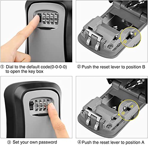 Key Box Wall Mounted Aluminum with 4-Digit Combination Anti-theft Key Lock Box- Waterproof Outdoor Indoor Key Safe lockbox for Home, Office, Garage,Garden, Secure Storage Cabinets for House & Car Keys