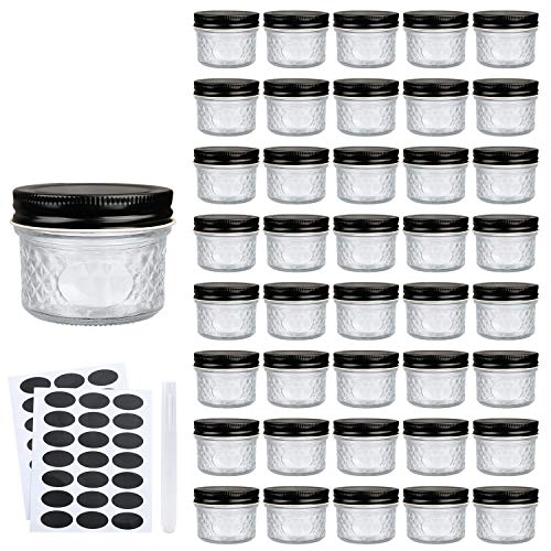 4 oz Glass Jars With Lids（Black）,Small Clear Canning Jars For Caviar