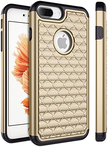 iPhone7 Plus case, iPhone 7plus bling case LENBOKEN(TM) Studded Rhinestone Crystal Dual Hybrid Protection Cases for Women Apple 5.5 Fashion Phone case (Black Rose Gold)