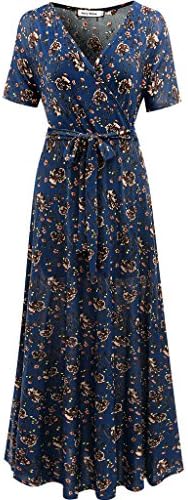 Mely Shine Women's Bohemian Summer Short Sleeve V Neck Long Beach Maxi Dress Teal X-Large