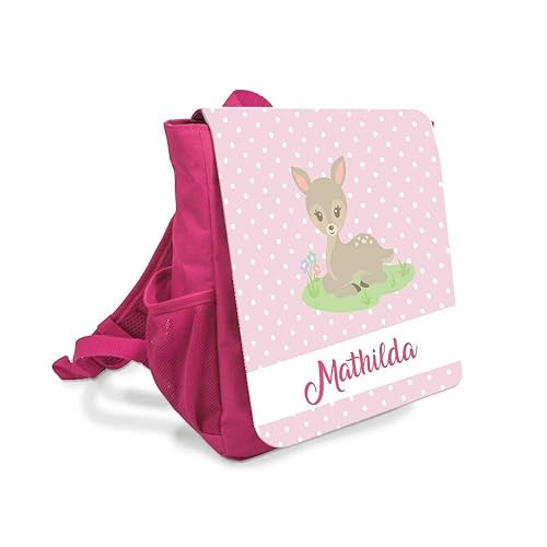 Kinder-rucksack für Mädchen mit Namen u. Reh