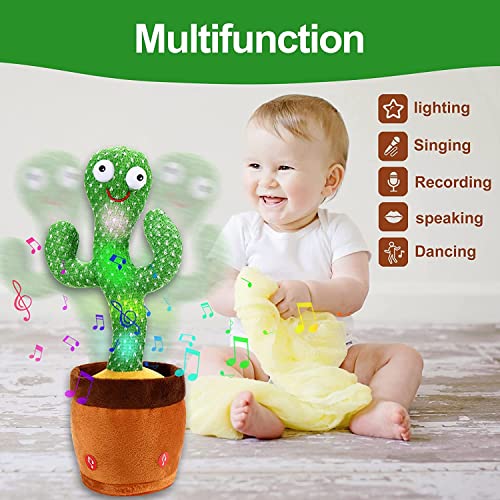 ISTATSO Talking Cactus Toy, Dancing Cactus Mimicking Toy 6-12 Months Singing Cactus Baby Toy Repeats What You Say with 120 English Songs Electronic Light Up Sensory Toys for Toddlers