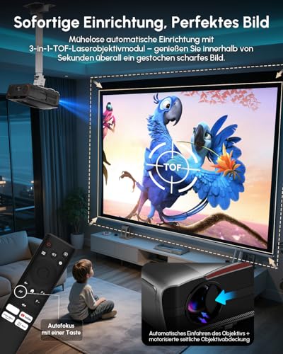 Daylight Projector 2400 ANSI Ultra HD 4K HDR10+ Smart Projector with 2026 Automatic Lens Cover, Auto Focus, HDMI eARC/CEC, WiFi6, Bluetooth5.4, 40W DB Audio for Home Cinema, Gaming, Ceiling Mounting