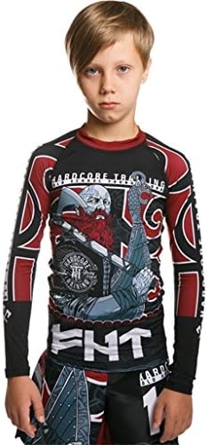 Raude Black/Red Rash Guard Kids Unisex Compression Base Layer Tights No Gi BJJ Fitness MMA Workout