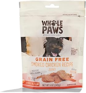 Whole Paws, Grain-Free Jerky Dog Treats, Smoked Chicken Recipe, 5 Ounce