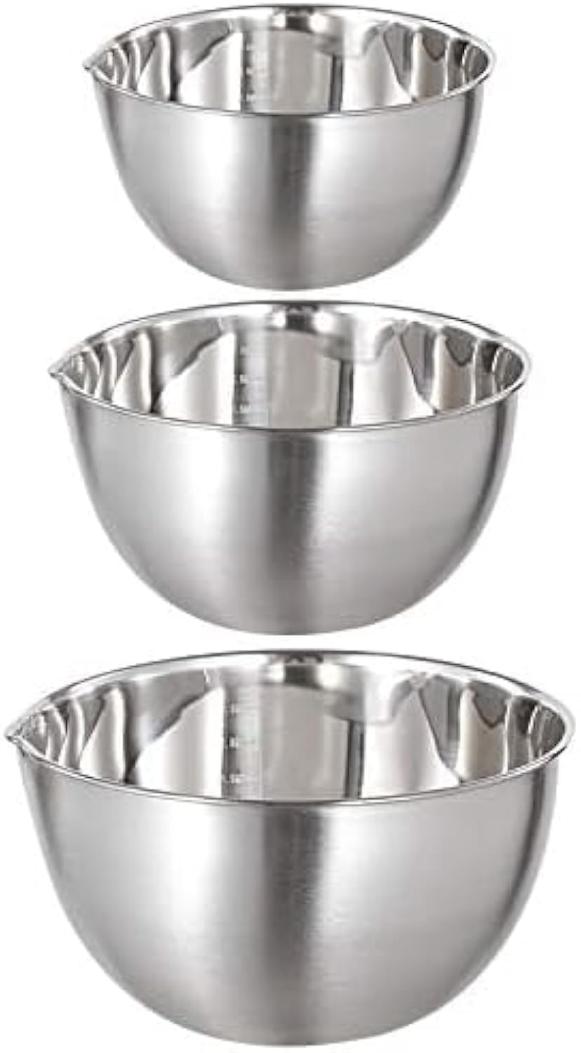Mixing Bowls 3 Pieces Mixing Bowl Set Stainless Steel Mixing Bowl with Spout Metal Cooking Baking Bowl for Preparing Serving Nesting Bowl Dishwasher Safe 1.5L/ 3L/ 5L