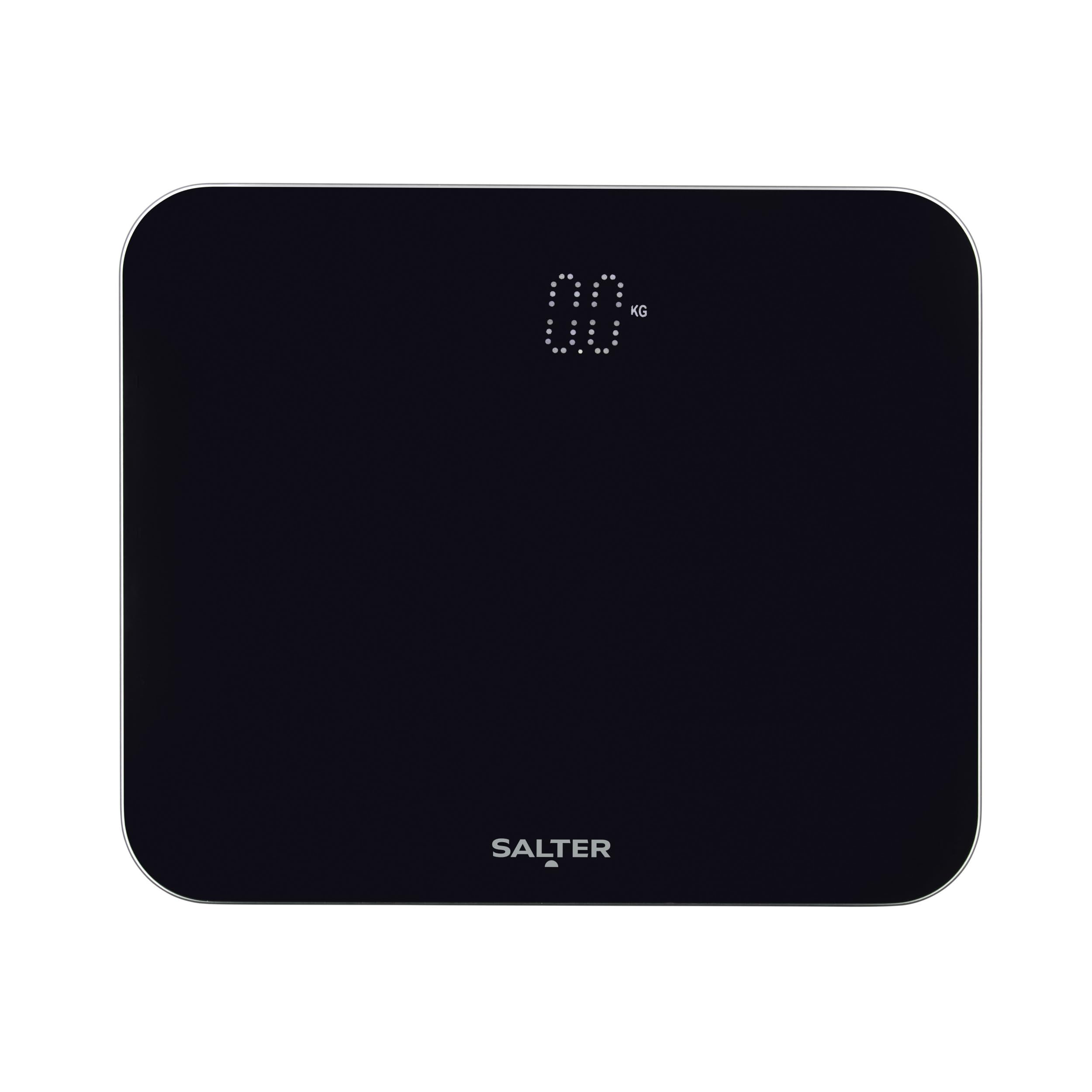 Salter 9204 BK3R Phantom Bathroom Scale – Digital LED Body Weight Scales, Compact Design, Toughened Glass Platform, 180kg Max Capacity, Hidden Until Lit Display, Carpet Feel, Batteries Included, Black