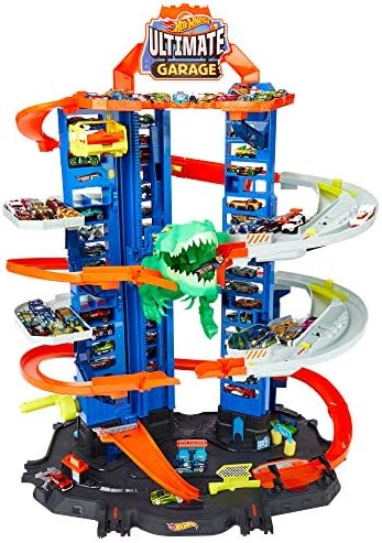 Scorching Wheels Metropolis Robo T-Rex Final Storage Multi-Stage Multi-Play Mode Shops 100 Plus 1:64 Scale Vehicles Present thought for Children 3 and Older