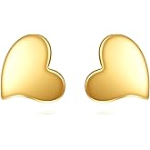 14K Solid Gold Heart Earrings for Women Real Yellow Gold Love Heart Stud Earrings Minimalism Jewelry Birthday Gifts for Wife Mom Friends