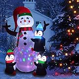 Phoenixreal 6 Foot Christmas Inflatables Snowman with Penguins, Airblown Inflatable Snowman with Red Hat/Branch Hands/Scarf, Lighted for Home Outdoor Yard Lawn Decorations