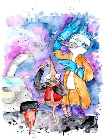 Back to the Future / Regular Show Inspired Art Print Watercolor Painting, 8.5x11 inches.