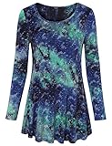 Laksmi Tunic Tops For Juniors, Womens Long Sleeve Tunic Shirts Tie Dye Business Dressy A Line Blouse Tops,Blue Green XX-Large