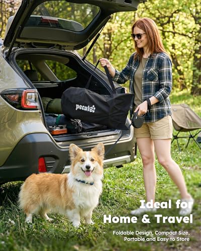 Pecute Cama Elevada para Perros Medianos y Pequeños, Resistente Sin Montaje con Colchoneta Refrescante, Plegable para Interior y Camping, Tamaño L, Soporta hasta 60kg, Gris