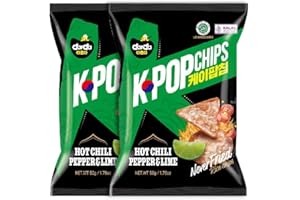 Darda KPopChip Hot Chili Pepper & Lime Rice Chips (Halal Certified) Air-Popped, Spicy & Tangy Flavor, Low-Calorie, Non-Fried, Zero Cholesterol, Light & Crunchy Snack Packs (Pack of 2)