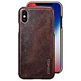 iPhone X Case , Pierre Cardin Premium Genuine Cow Leather with New Slim Design Hard Case Cover Fit for Apple iPhone X (Dark Brown)