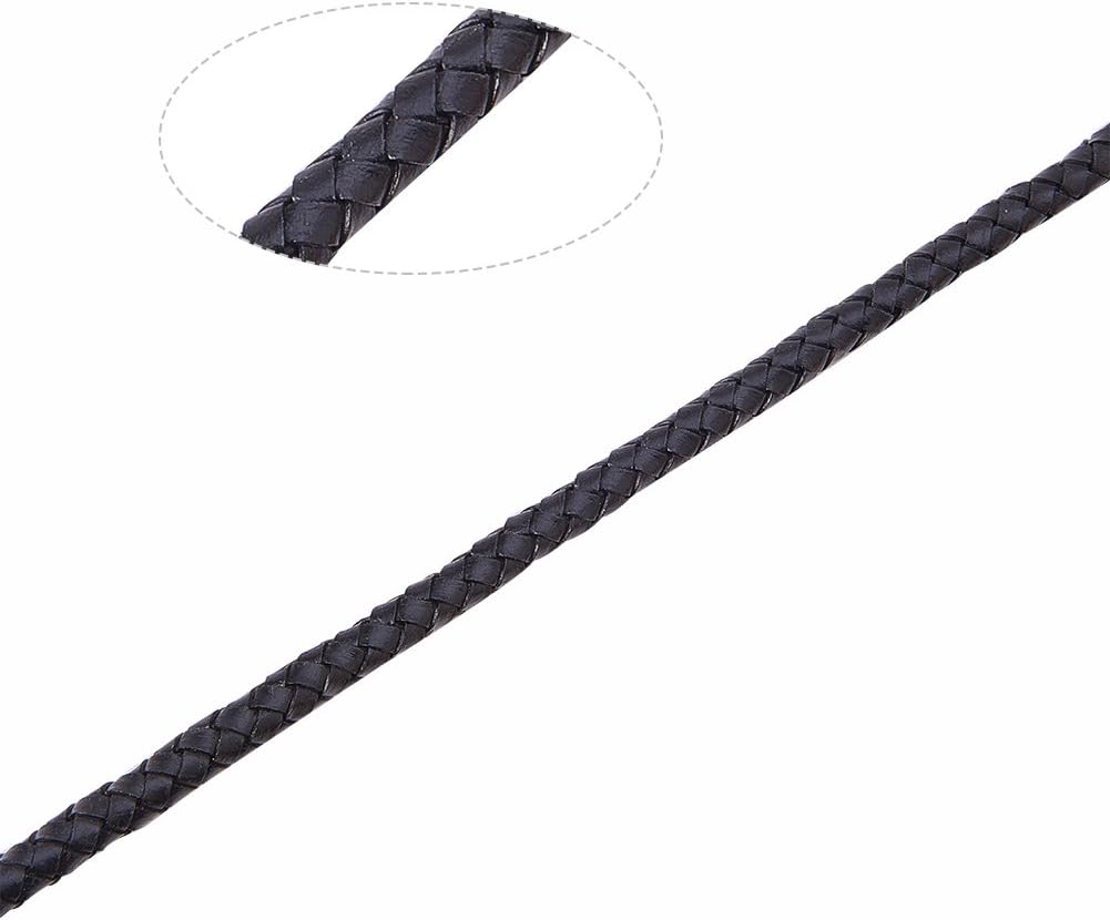 PH PandaHall Braided Genuine Leather Cord for Bracelet Necklace Making Black, 6mm, 2m/bag - Image 4