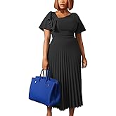 AOMEI Women's Short Sleeve Asymmetrical Ruffles High Waist Pleated Hem Midi Spring Dress