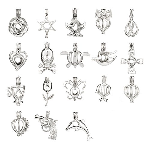 ANPHSIN 18 Pieces White Gold Plated Pearl Bead Cage Pendants for Jewelry Making, Cute and Hollow Pearl Holders for Necklace and Earrings
