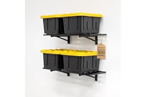 Heavy-Duty Garage Wall Mounted Shelves, 1' x 4' Wall Mount Storage Shelf with Hooks, 2 Pack, Holds 200 lbs Each