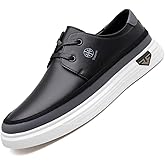 Trsorini Mens Casual Shoes 2-Eye Lace Soft Breathable Business Classic Flat Moccasin Leather Men's Shoes