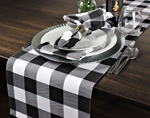 Crabtree Collection Deluxe Cotton Table Linens, Bright Colors for Kitchens and Dining Rooms - (Black Buffalo Check 12x72 Runner) - Thumbnail 3