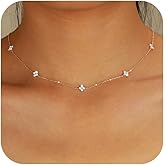 XAYAH Valentine Gifts Dainty Lucky Leaf Necklace for Women 925 Sterling Silver Trendy 14K Gold Plated Cute White CZ Flowers Pendant Choker Necklaces to Daughter Mom Stackable Chain Wedding Prom Brides Jewelry