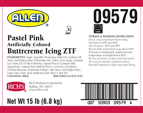 Rich's JW Allen Pre-Whipped Buttrcreme Icing ZTF, Pastel Pink, 15 lb