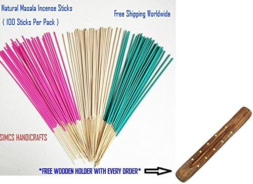 100 Pcs Pack Cinnamon Incense Sticks Aggarbatti Meditation With Free Wooden Brass Inlay Holder