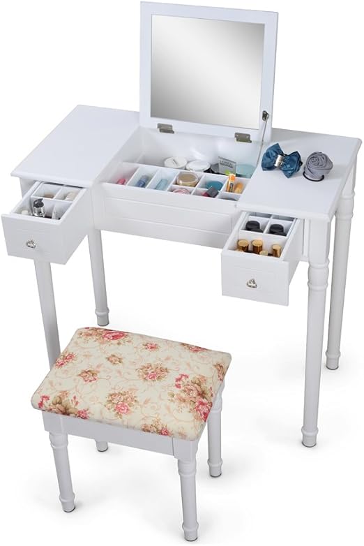 Amazon Com Facilehome Vanity Table Set With Flip Top Makeup