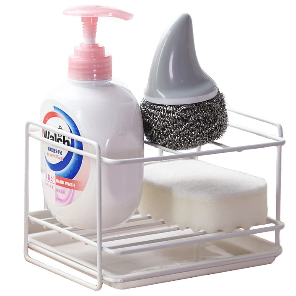 Kaxich Kitchen Sink Caddy Sink Organiser Sponge Holder with Removable Drain Tray Drainer Rack Bathroom Storage for Dishwashing Liquid Soap Brush Towel