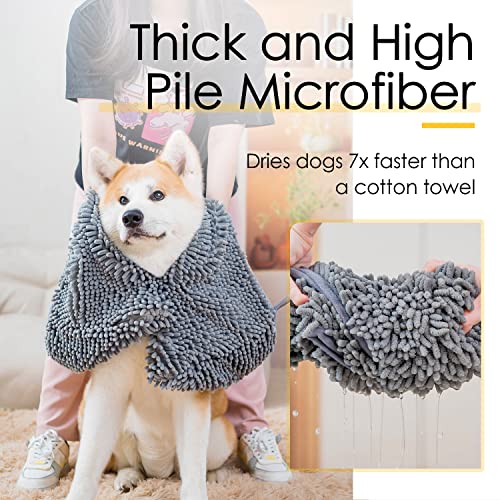 ThinkPet Absorbent Dog Towel, Pet Towel with Hand Pockets, Chenille Microfiber Shammy Dog Towels For Drying, Machine Washable Indoor Outdoor 31