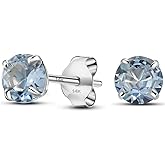 Solid 14K White Gold Round Solitaire Simulated-Birthstone Minimalist Stud Earring