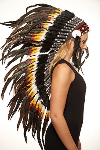 Inspired American Indian Chief Warbonnet Headdress Made with Real Feathers