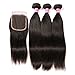 QinMei Brazilian Straight Hair 3 Bundles With Closure 4×4 Lace Closure With Bundles 100% Unprocessed Virgin Straight Human Hair Extensions Swiss Closure Weave Weft Natural Color (12 14 16 +10 Closure)