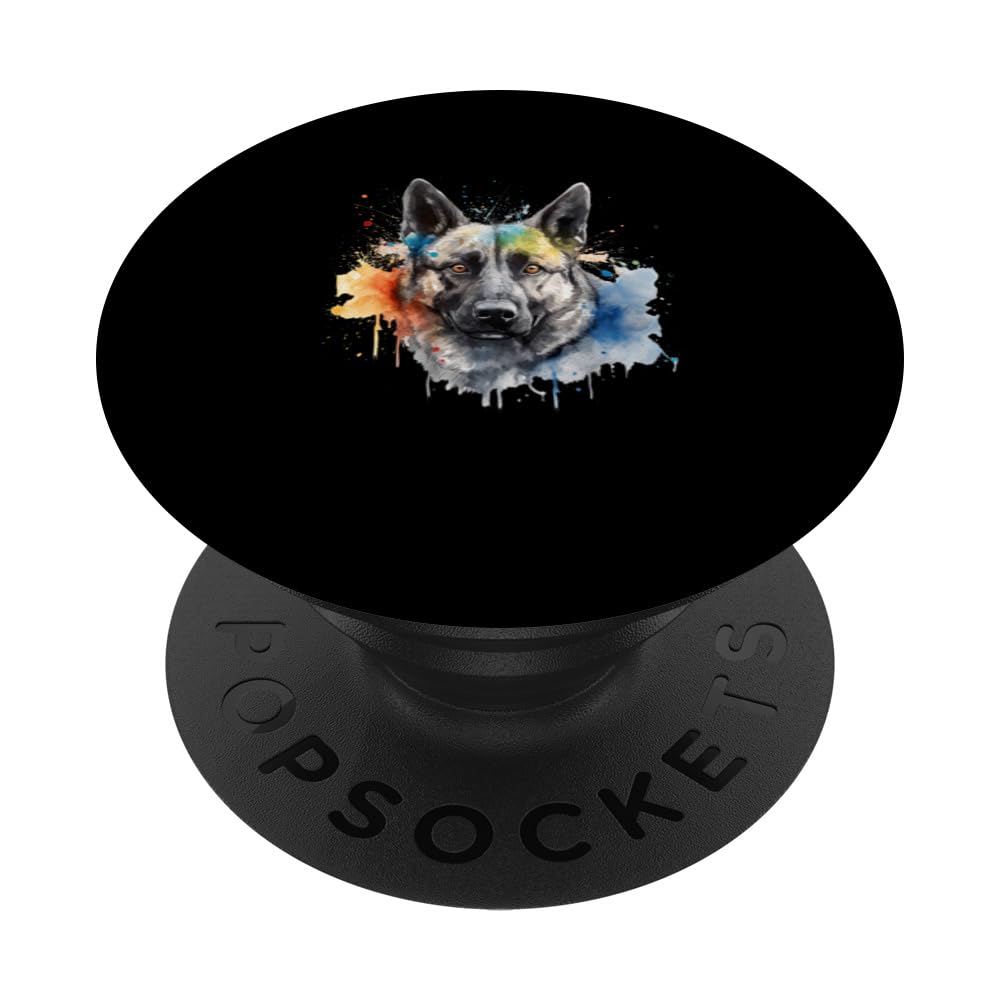 Colorful Norwegian Elkhound watercolor art PopSockets Swappable PopGrip
