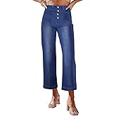 Necooer Womens Boyfriend Jeans Cropped Loose Wide Leg Baggy Jeans Casual Stretchy Denim Pants