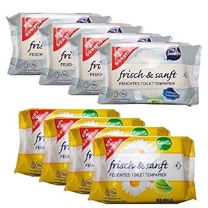 Gut & Günstig 8 Pack (560 vellen) vochtig toiletpapier 4-pack kamille & 4-pack Sensitiv