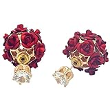 18K Gold Plated elegant AAA cubic zirconia double-sided Red Rose flower Ball Women Stud Earrings