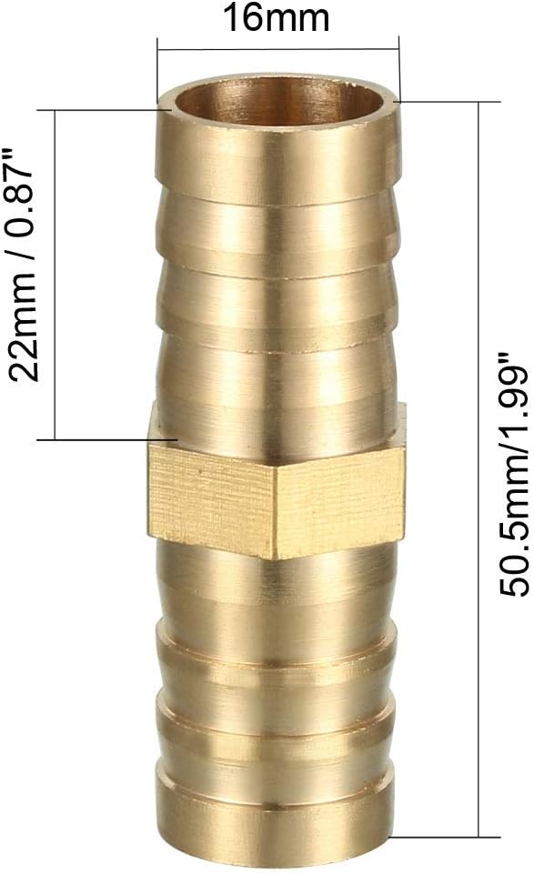 sourcing map 16mm Brass Barb Hose Fitting Straight Connector Coupler, Gold - Image 3