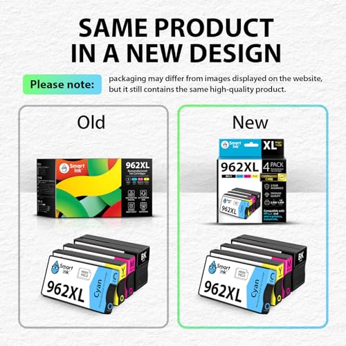 Smart Ink Remanufactured Ink Cartridges Replacement for HP 962XL 962 XL Combo Pack (962XL Black, Cyan, Magenta, Yellow) to use with OfficeJet Pro 9015e 9018e 9025e 9012e 9015 9010 9012 9018 9020 9025
