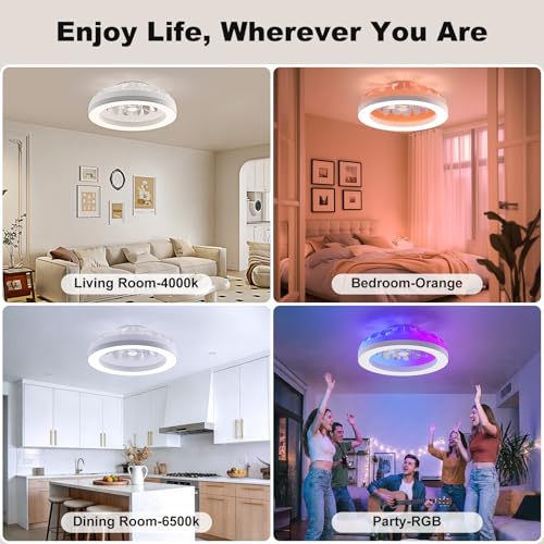Ateroll Ceiling Fan with Light, 48CM RGB Chandelier Ceiling Fan with Remote Control, Silent Fan 6 Speeds with Timer and Memory, Reversible Fan 3000-6500K