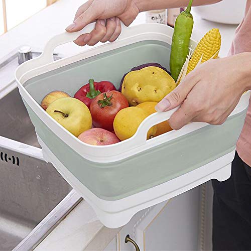 Dish Basin Collapsible with Drain Plug Carry Handles for 9.3L Capacity