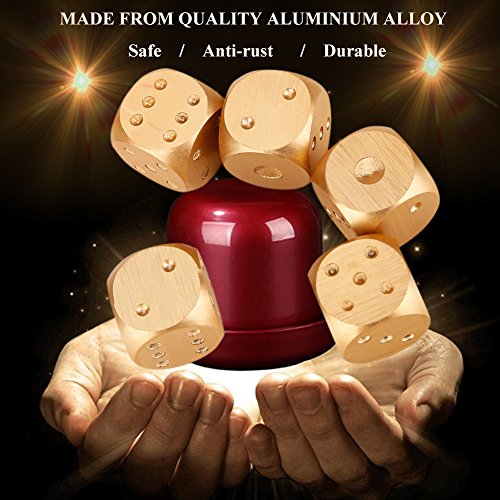 VGEBY1 5Pcs Game Dice, Aluminum Alloy Six Sides Spot Game Cube Accessories Cube Party Toys(Gold-Square Box)
