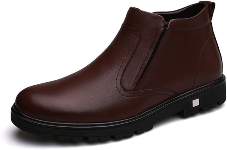 Amazon Wewin ブーツ メンズ 冬 本革 ビジネスシューズ ワークブーツ サイドジップ ファッション 革 裏起毛 防寒 防滑 防水 黒 ブーツ