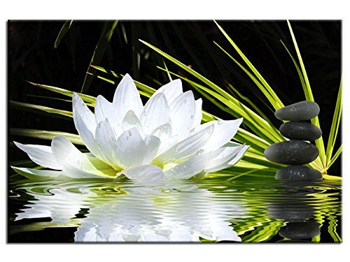 Hexoa Tableau Zen Design Fleur De Lotus Et Galets 120x80 Top Vente Fabrication Française 16020hx2k
