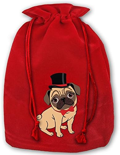 Christmas Gift Bag Handsome Pug Printing Merry Christmas Drawstring Beam Port Canvas Storage Bag Gift Bag Hometom Christmas