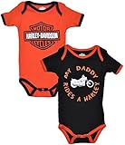 Harley-Davidson Boys Baby Twin Pack Creeper My Daddy Rides a Harley Orange