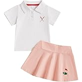 SAYOO Toddler Baby Girl Golf Outfit Hole in One Active Polo Collared Shirt Golf Print Sport Skirt 2Pcs Golf Skirt Clothes