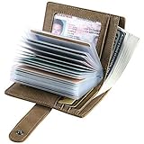 RFID Blocking Genuine Leather Business Card Holder for men-20 Credit Card Slots-Vintage Namecard Wallet Button (Khaki)